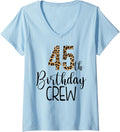 Womens 45 Year Birthday Party Leopard Print 45th Birthday Crew V Neck Apparel Trending US Everyday Wear