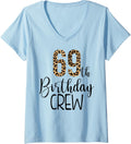 Womens 69 Year Birthday Party Leopard Print 69th Birthday Crew V Neck Apparel Comfort Fit Best Seller Look