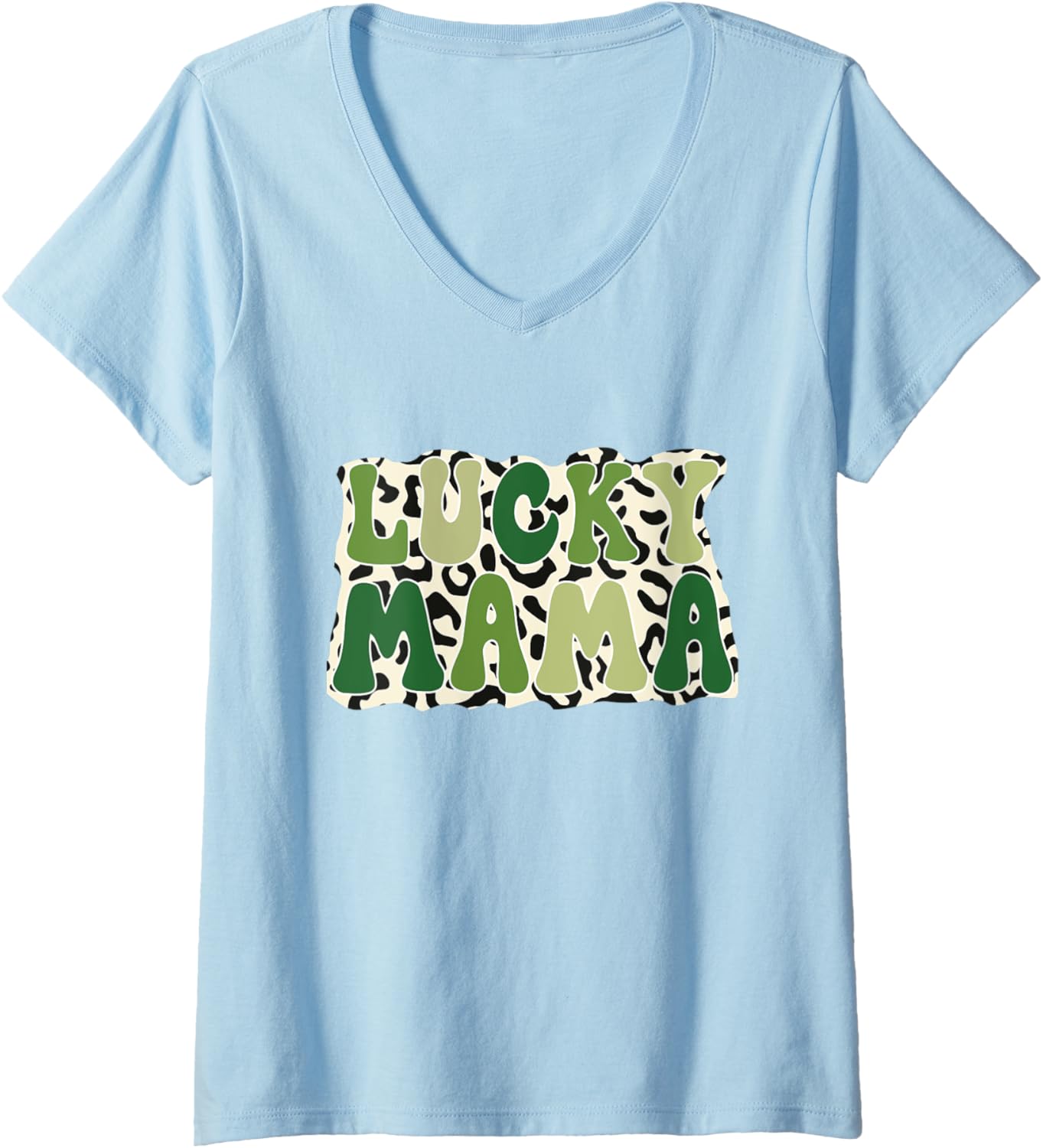Womens Lucky Mama St Patrick u2019s Day Leopard Cheetah Pattern Retro V Neck Apparel Premium Print US Top Pick