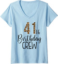 Womens 41 Year Birthday Party Leopard Print 41st Birthday Crew V Neck Apparel Trending US Best Seller Look