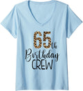 Womens 65 Year Birthday Party Leopard Print 65th Birthday Crew V Neck Apparel Streetwear Style US Top Pick