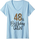 Womens 48 Year Birthday Party Leopard Print 48th Birthday Crew V Neck Apparel High Search Demand Fan Favorite