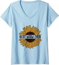 Womens Cheetah Leopard Print Sunflower Shirt Best Mom Ever V Neck T Shirt Streetwear Style US Top Pick