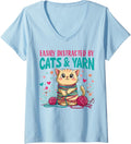 Womens Easily distracted by Cats and yarn V-Neck Yarn Supply | Trending 2025 | Best Seller Choice