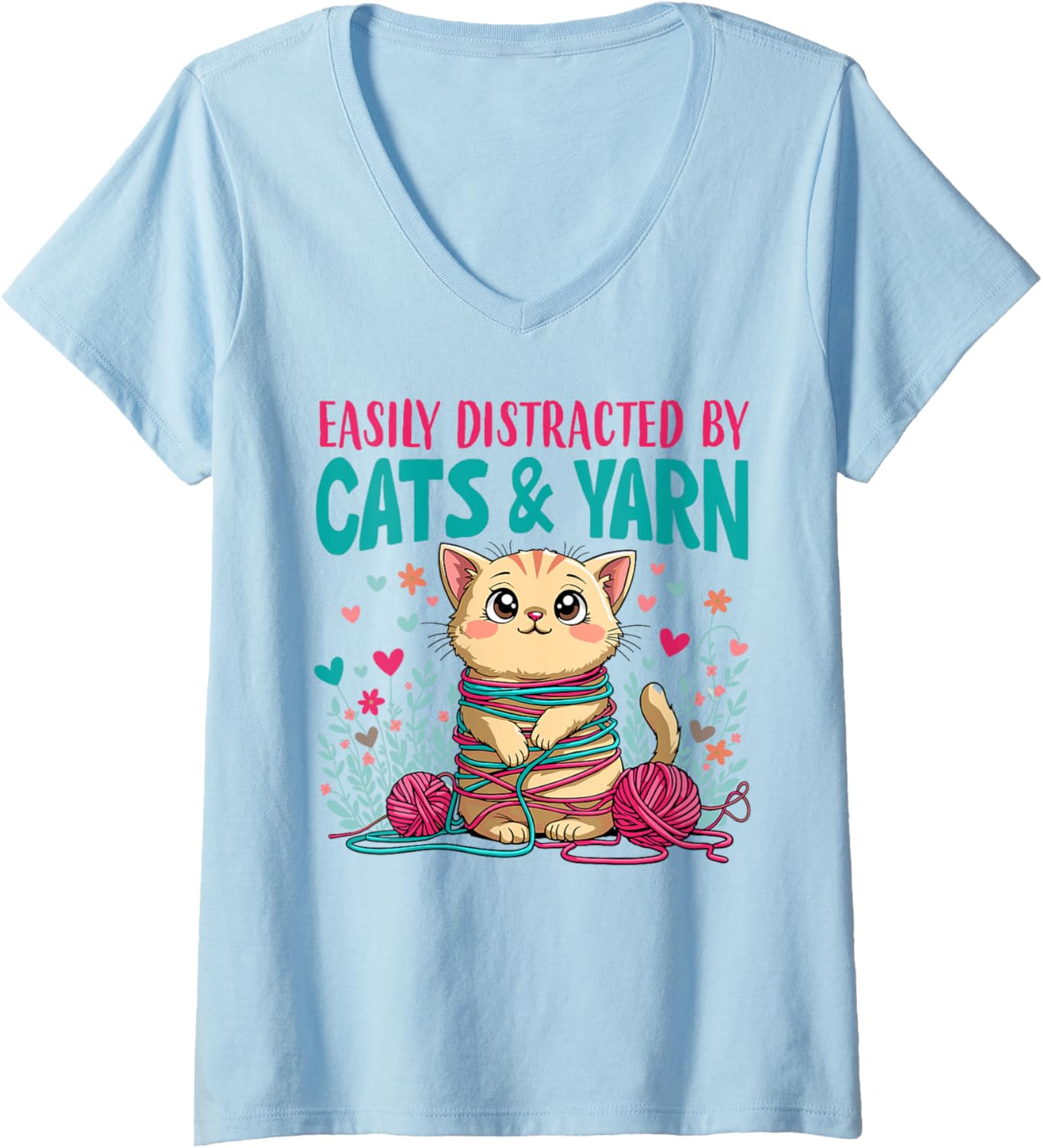 Womens Easily distracted by Cats and yarn V-Neck Yarn Supply | Trending 2025 | Best Seller Choice