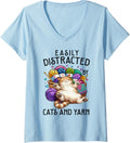Womens Easily Distracted by Cats and Yarn Funny Crochet Cat V-Neck Yarn Supply | High Search Volume | Perfect for Cra...
