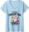 Womens I've Been Crocheting Since the 1900s Cute Sheep Yarn Craft V-Neck Yarn Supply | Viral US Pick | Perfect for Cr...
