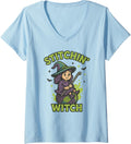 Womens Stitchin u2019 Witch Halloween Crochet Funny Knitting Yarn V-Neck Yarn Supply | Premium Quality | Perfect for ...