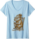 Womens Knitting Capybara Funny Cozy Design for Yarn Lovers V-Neck Yarn Supply | Top Rated | Perfect for Crafters