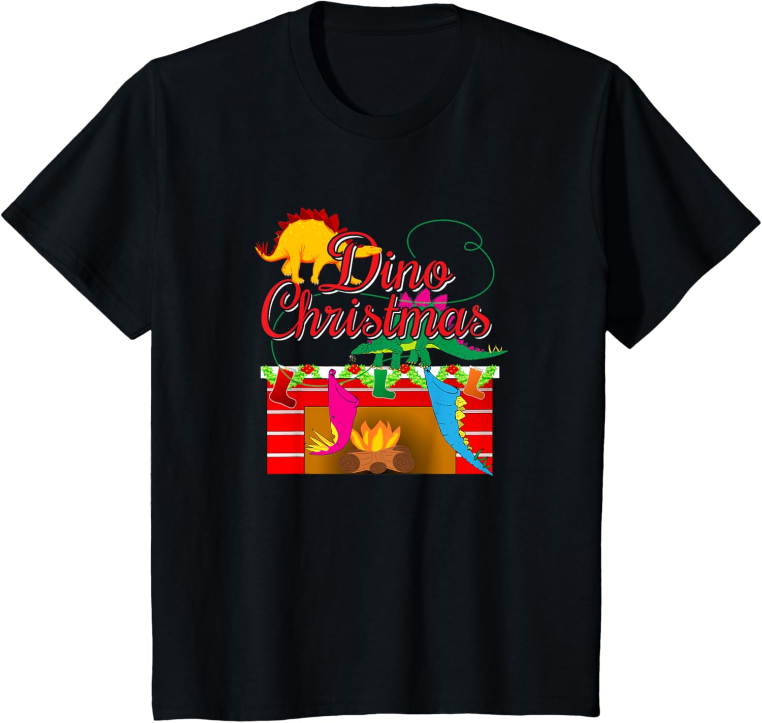 Kids Dino Christmas - Festive Dinosaur Fireplace Apparel | Top Conversion Title | Top Rated Comfort