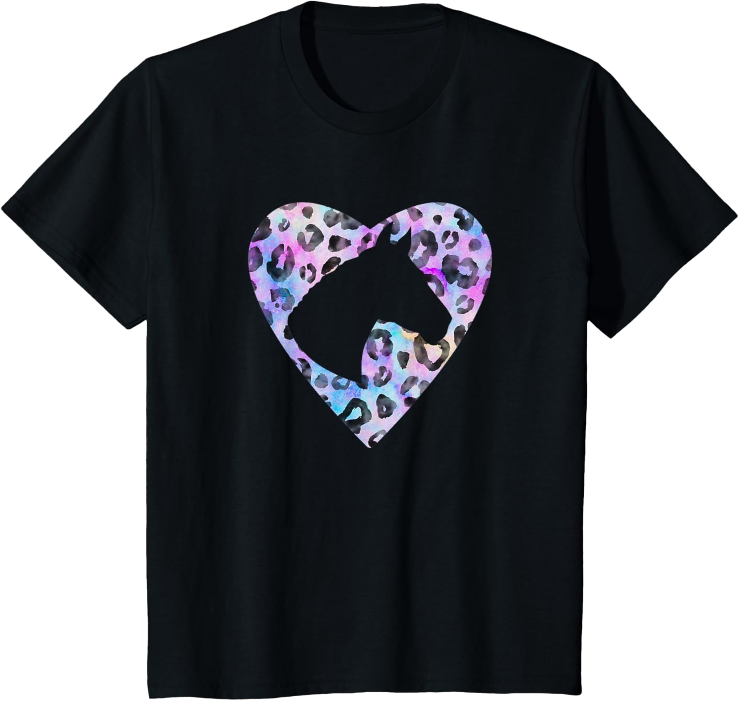Kids Horse Lover Silhouette Heart Cheetah Print Girls Horseback Apparel High Search Demand Everyday Wear