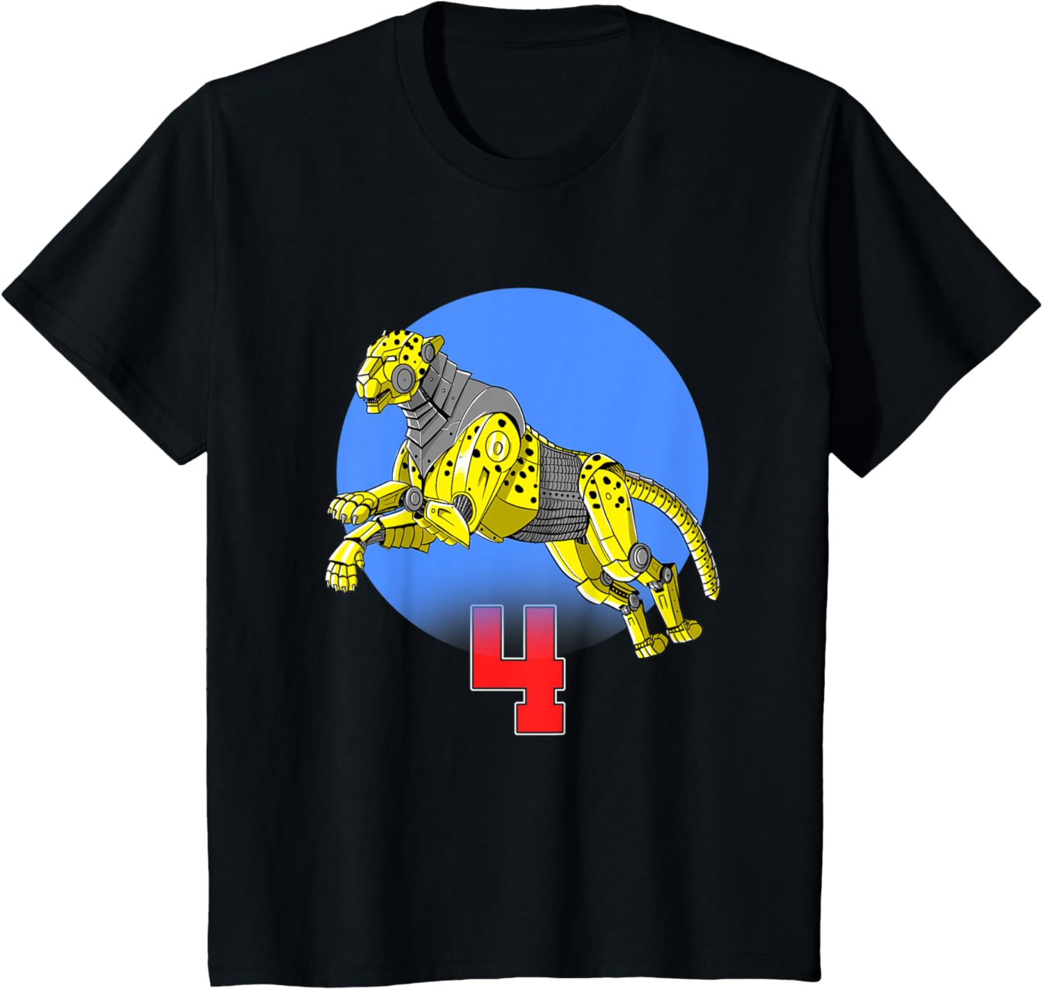 Kids Kids 4 Year Old Birthday Party Graphic Tee ROBOT CHEETAH T Shirt Comfort Fit US Top Pick