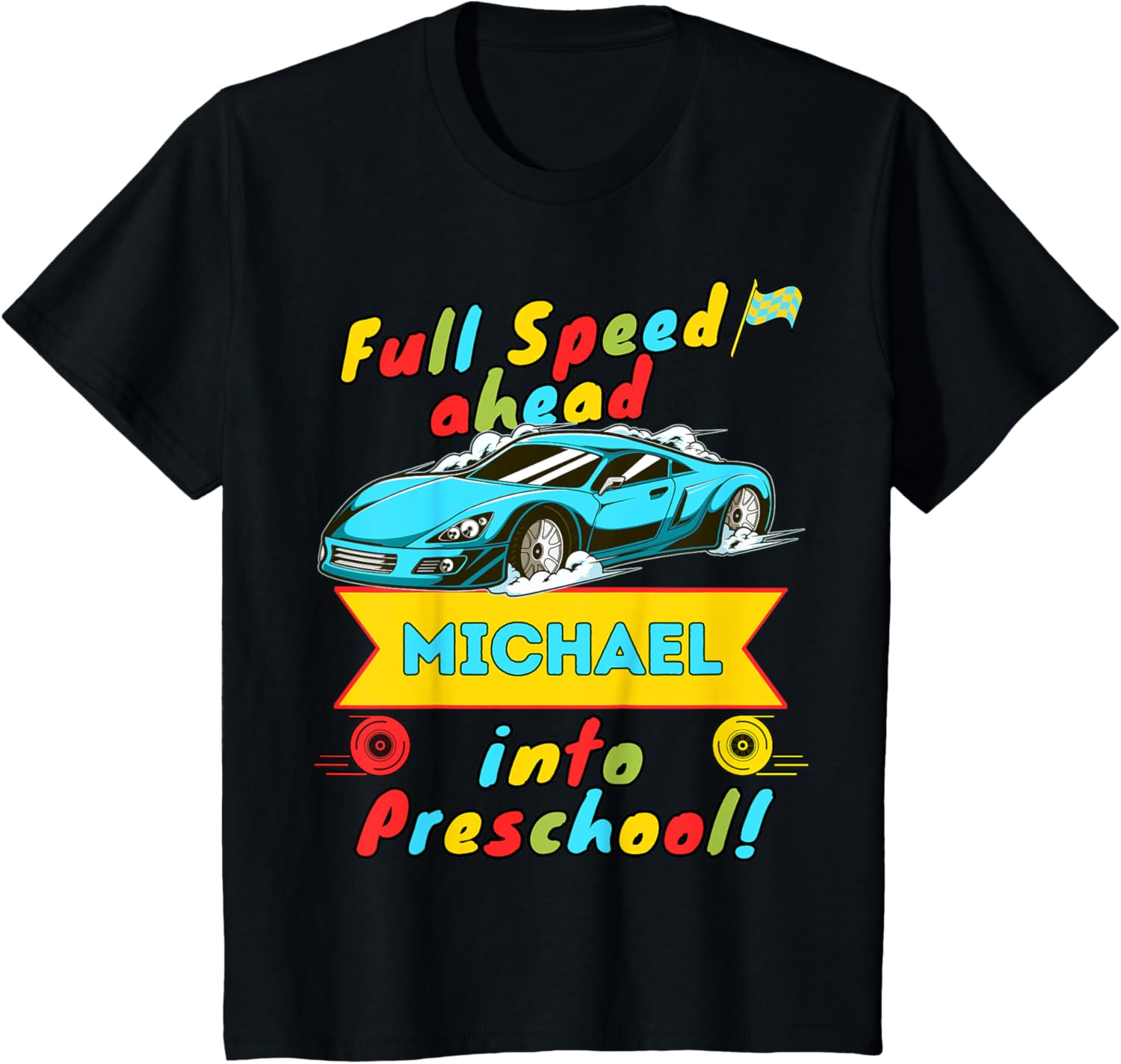 Kids 2024 Race Car Michael Personalized First Day Of Preschool Apparel | Trending 2025