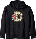Letter D Initial Leopard Cheetah Print Flowers Watercolor Zip Hoodie Hoodie Trending US Gift Ready