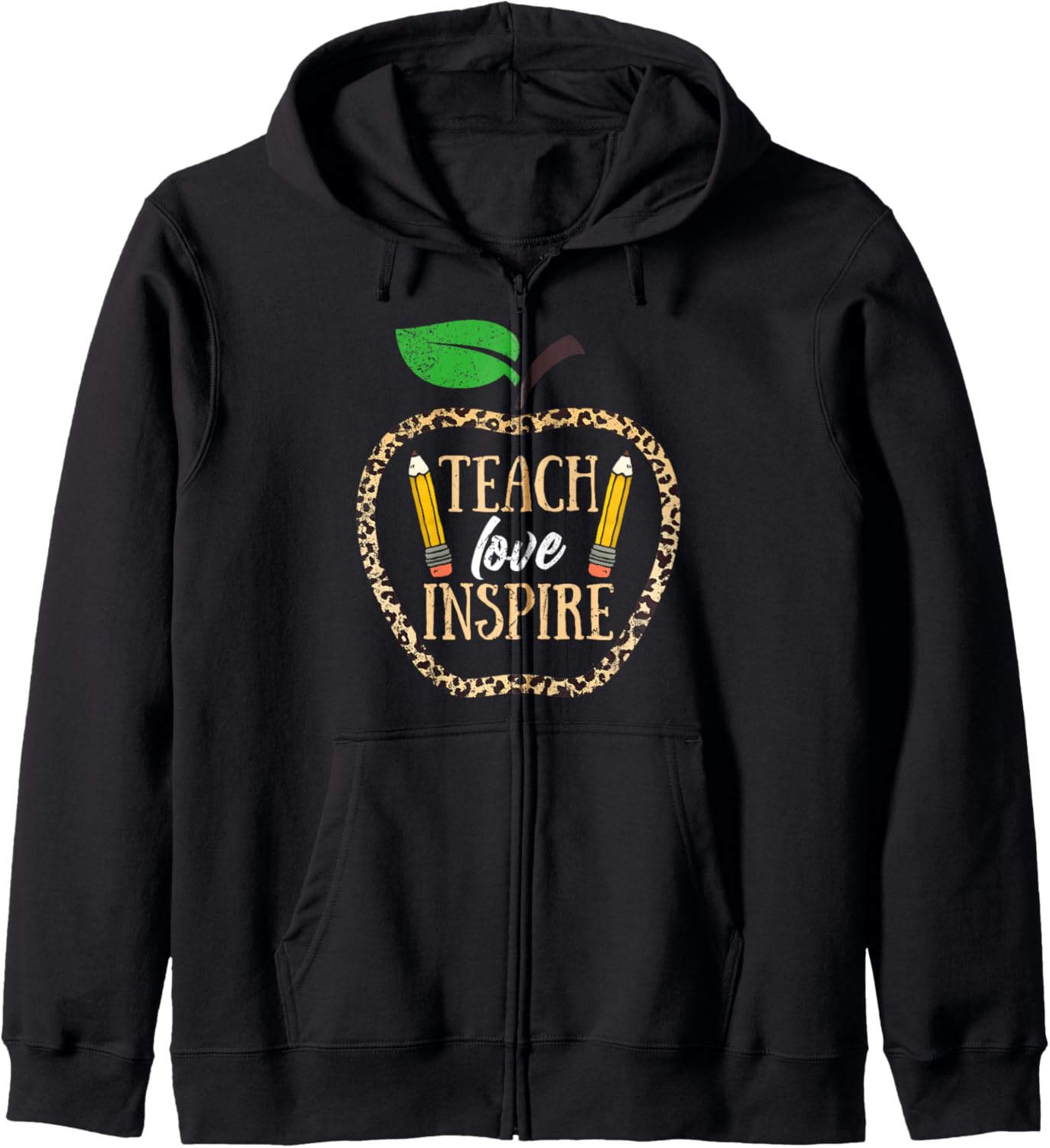 Teach Love Inspire Leopard Cheetah Print Apple Teacher Zip Hoodie Hoodie Trending US Fan Favorite