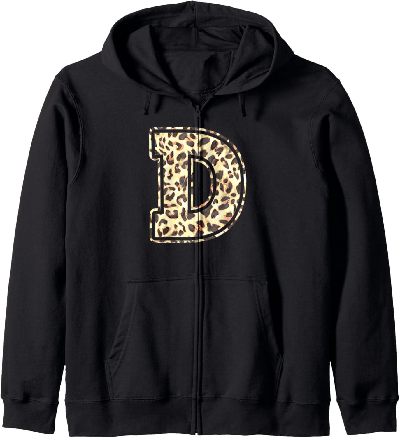 Letter D Initial Leopard Cheetah Print Trendy Watercolor Zip Hoodie Hoodie Comfort Fit Gift Ready