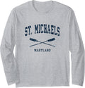 St. Michaels Maryland Vintage Nautical Crossed Oars Navy Long Sleeve Apparel | Premium Quality