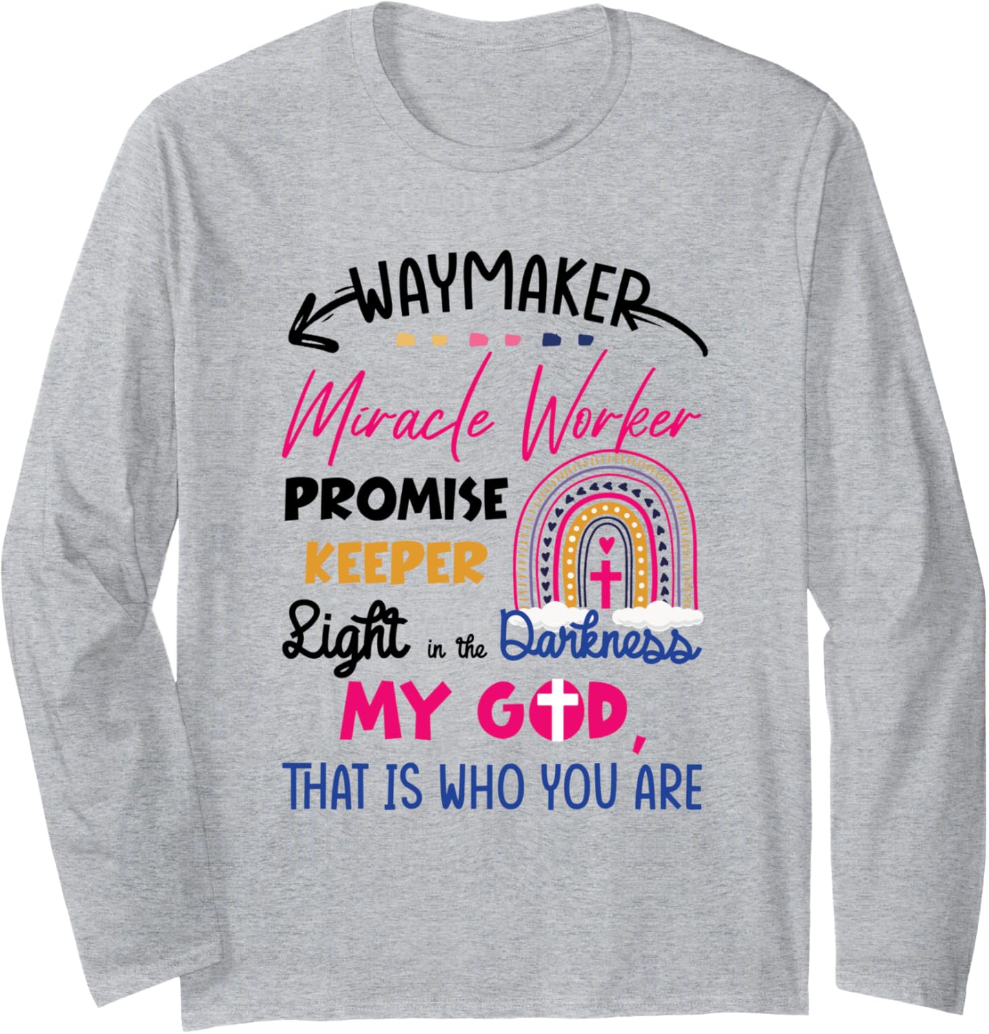 Kids Waymaker Miracle Worker Rainbow Boho Christian Long Sleeve Apparel | US Viral Style | Comfort Daily Wear