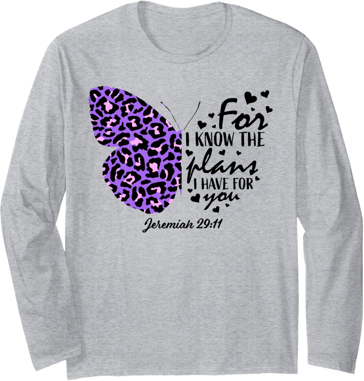 Purple Butterfly Graphic Cheetah Print Christian Bible Verse Long Sleeve Long Sleeve T Shirt Viral TikTok Find Best Sell