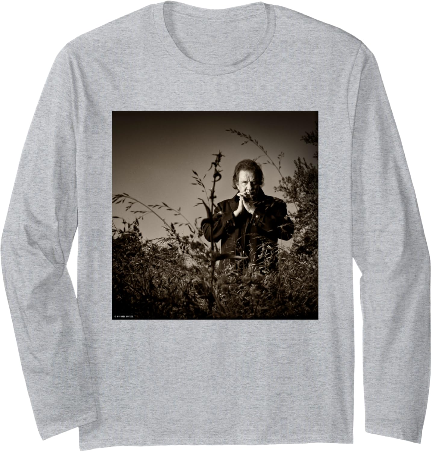 Johnny Cash American Music Legend by Michael Grecco Long Sleeve Apparel | US Best Seller