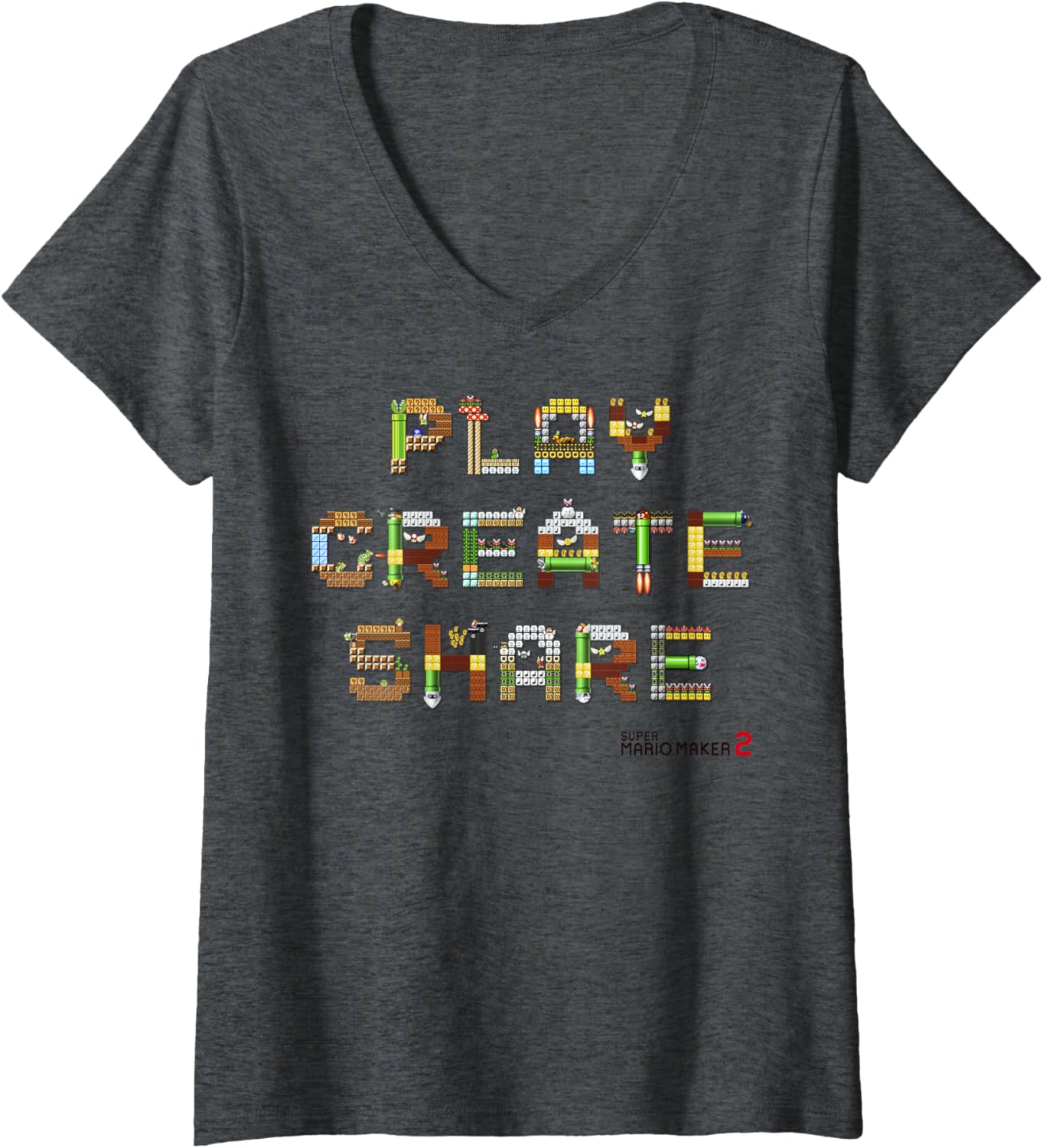 Super Mario Maker 2 Play Create Share Block Build-Up V-Neck Apparel | US Viral Style | Must-Have Style