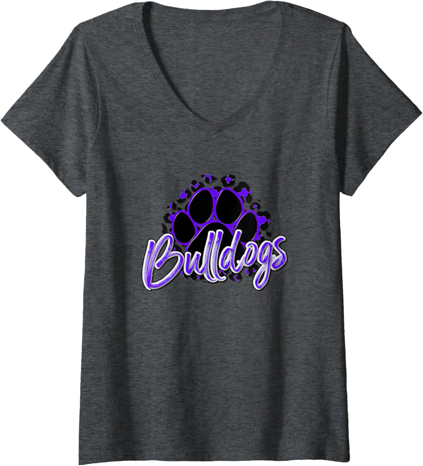 Womens Bulldogs Purple Black Cheetah School Sports Fan Team Spirit V Neck Apparel High Search Demand Gift Ready