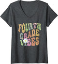 Womens Rainbow FOURTH GRADE VIBES Retro 4th Gr Leopard Print V Neck Apparel Comfort Fit Hot Right Now