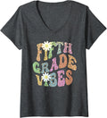Womens Rainbow FIFTH GRADE VIBES Retro 5th Gr Leopard Print V Neck Apparel Comfort Fit Everyday Wear