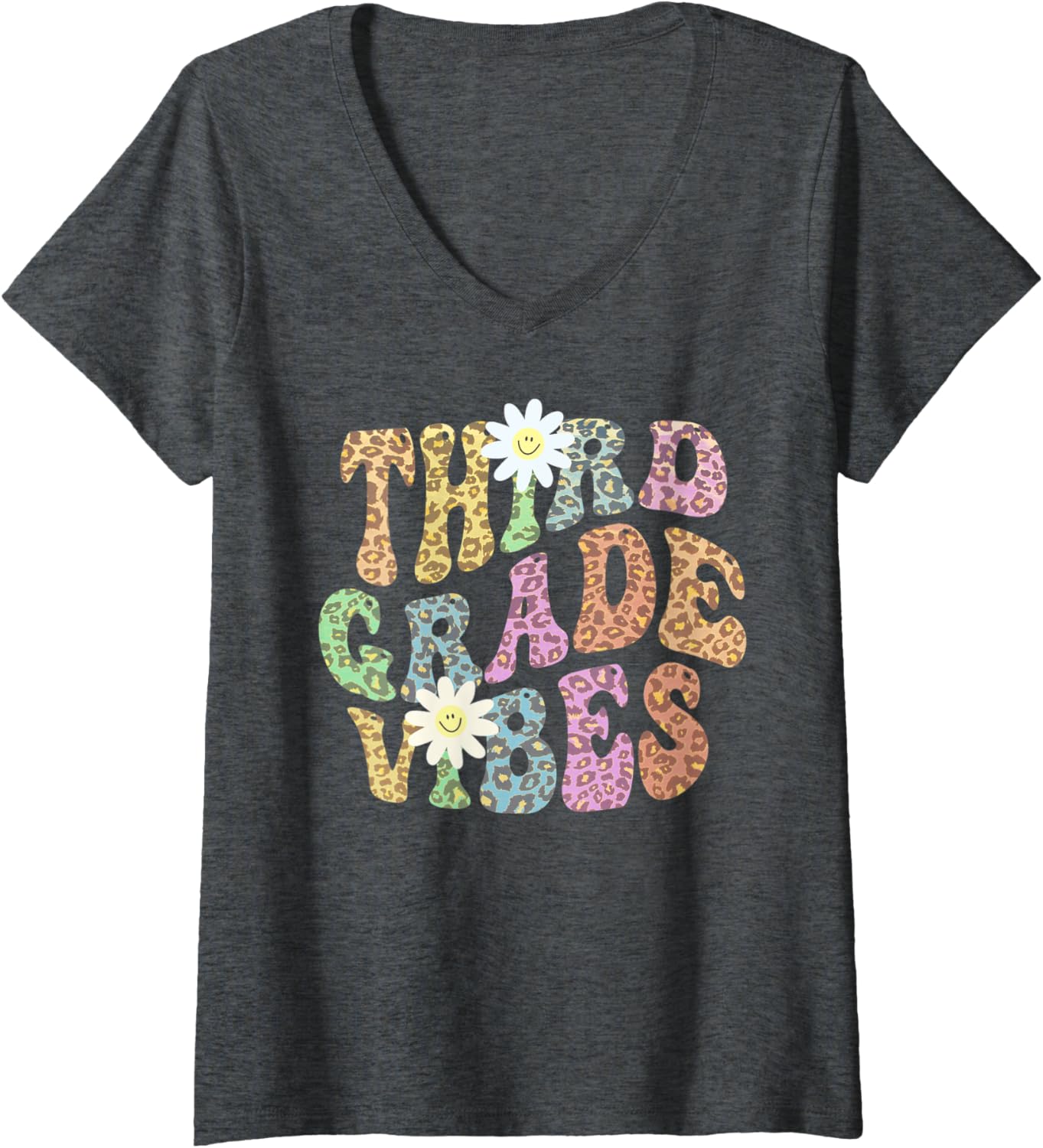 Womens Rainbow THIRD GRADE VIBES Retro 3rd Gr Leopard Print V Neck Apparel High Search Demand Best Seller Look