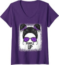 Womens Purple Up Cheetah Print Military Child Month Girls Purple Up V Neck Apparel Comfort Fit Best Seller Look