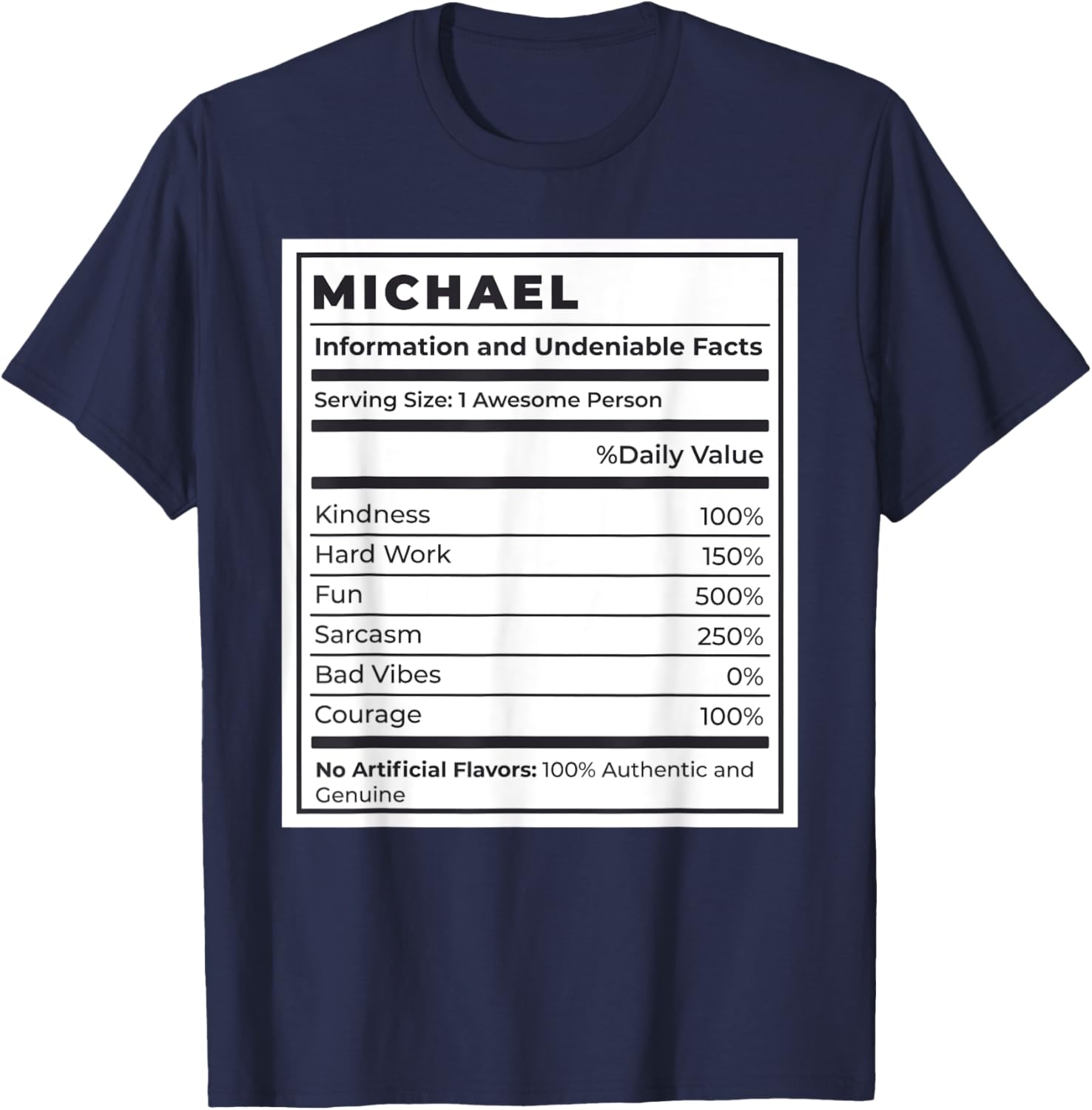 Catumet Names & Monograms Michael Nutritional Facts T-Shirt, Unisex, Blue, Small, Short Sleeve T-Shirt | Trending 2025