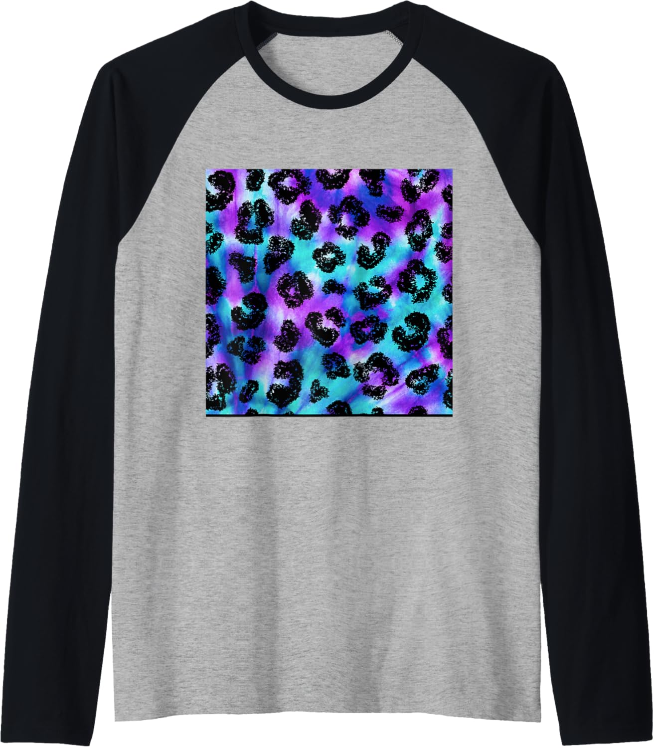 Purple Turquoise Black Leopard Tie Dye Print Cheetah Pattern Raglan Baseball Tee T Shirt Viral TikTok Find Fan Favorite