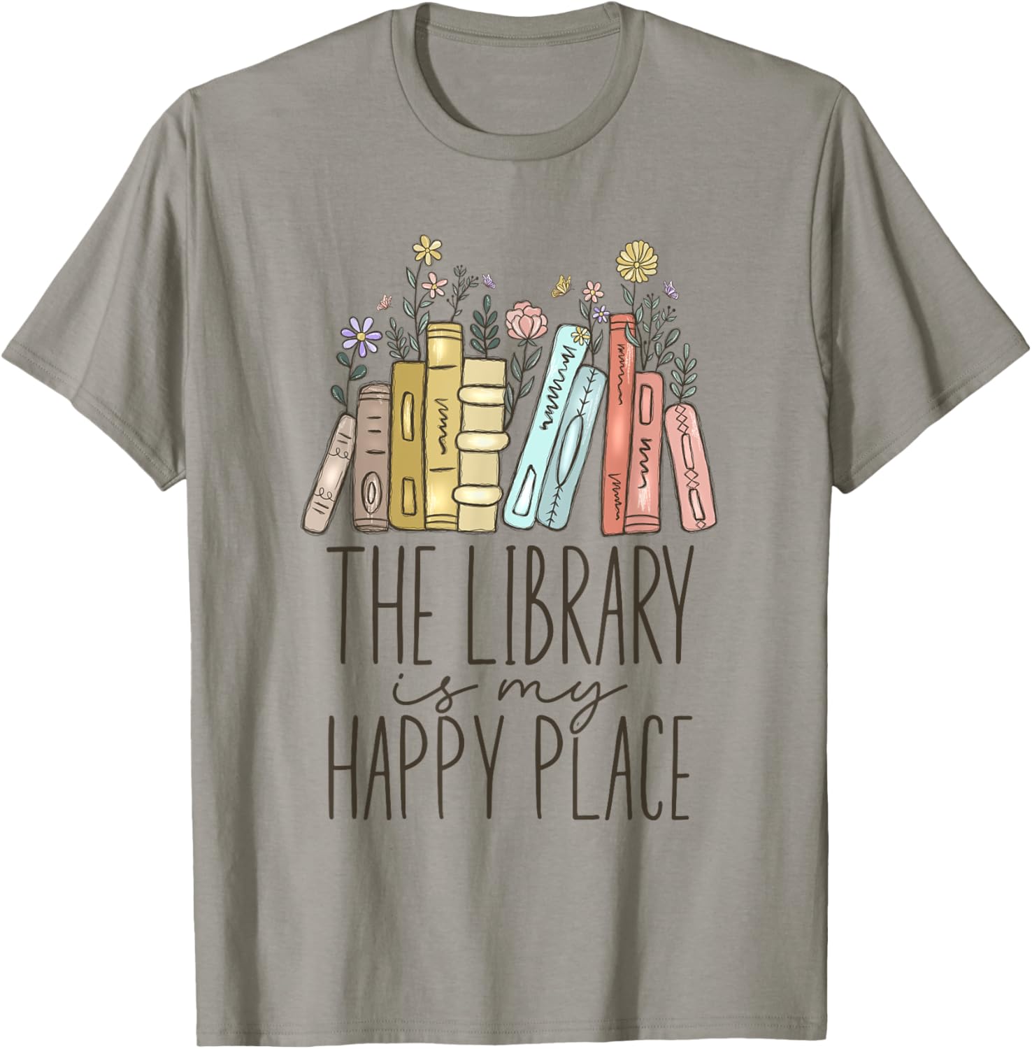 Book Worm Shop The Library Is My Happy Place Unisex-Kids T-Shirt Grey Small T-Shirt | High Search Volume | Customer Favorite