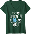 Womens Easily Distracted By Cats And Yarn Knitting Yarn Crochet V-Neck Yarn Supply | High Search Volume | High CTR Title
