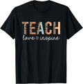 Teach Love Inspire Leopard Back to School Cute Teacher Men Women Girls Kids Apparel Streetwear Style US Top Pick