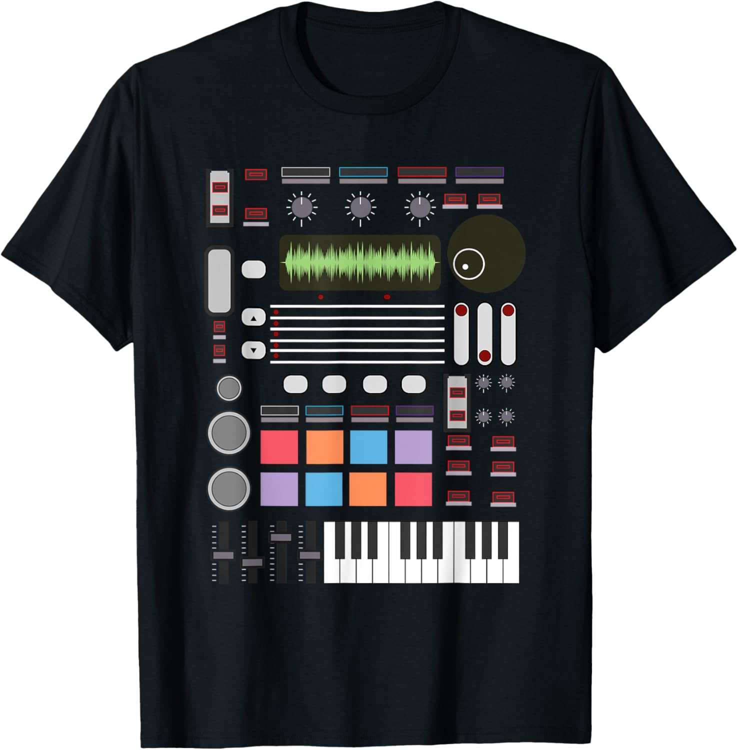 Cute Electronic Musician Lover Synthesizer Designs Unisex-Adults Kids T-Shirt Black Small Music Producer Artist Gift For...