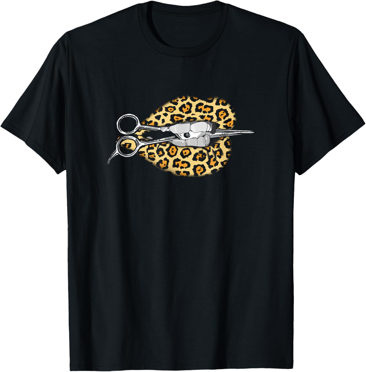 Funny Hairstylist Cheetah Lips Biting Scissors Barber Apparel Viral TikTok Find Hot Right Now