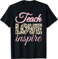 Pink Teach Love Inspire Cute Leopard Cheetah Print Teacher Apparel Comfort Fit US Top Pick