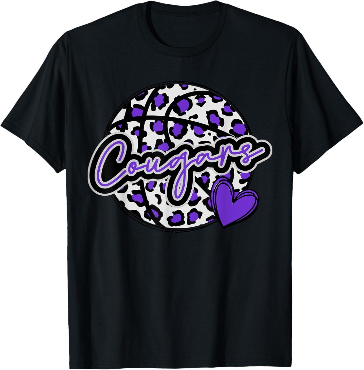 Leopard Cheetah Basketball COUGARS Purple Spirit Game Tee T Shirt High Search Demand Fan Favorite