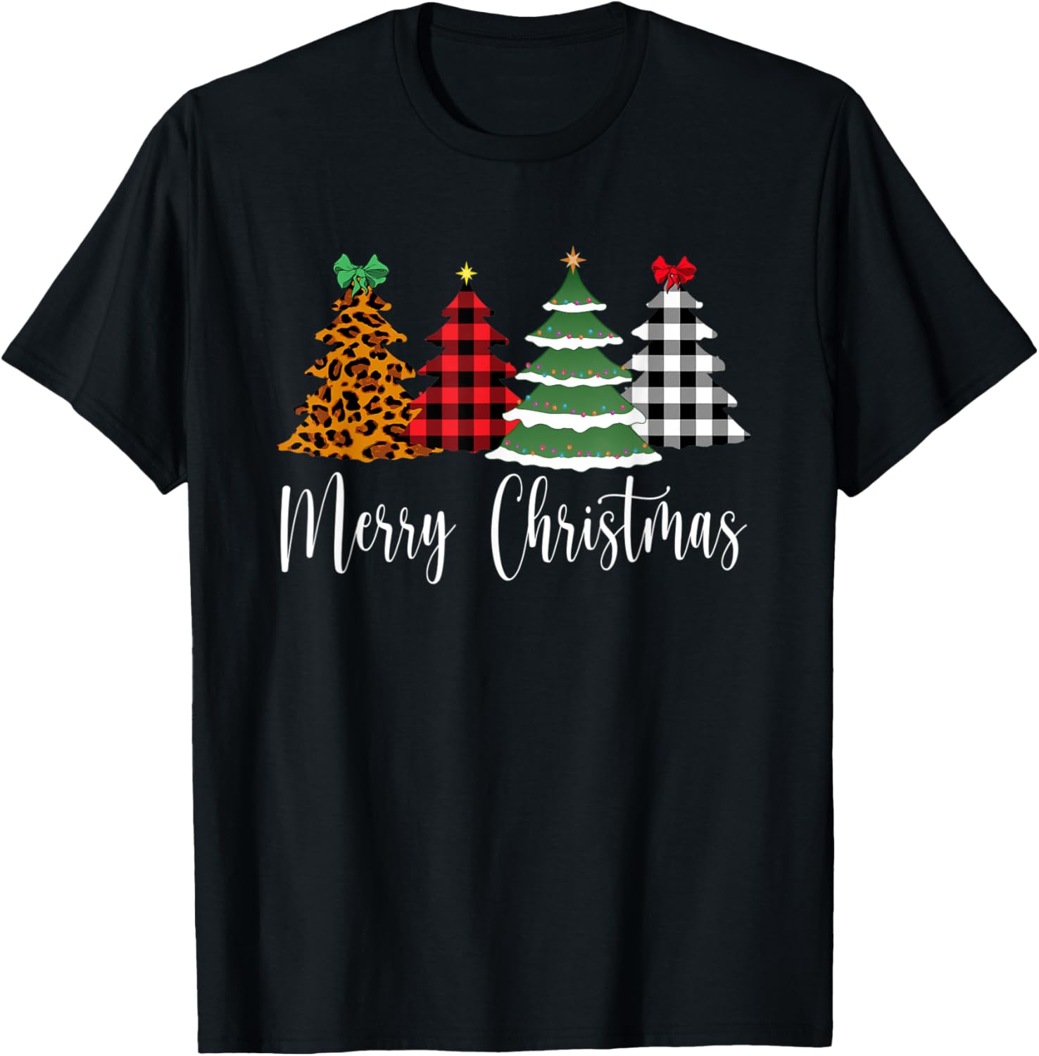 Merry Christmas Trees Buffalo Plaid Leopard Cheetah Print Apparel Comfort Fit Everyday Wear