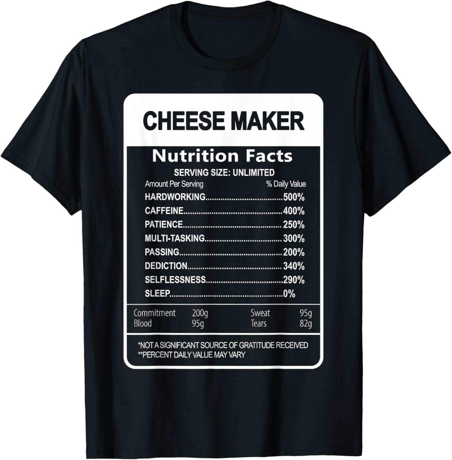 Cheese maker Nutrition Facts Sarcastic Apparel | Best Seller Pick | Aesthetic Fit