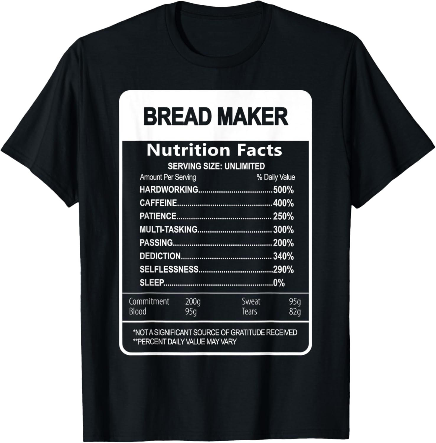 Bread maker Nutrition Facts Sarcastic Apparel | High Search Volume | Must-Have Style