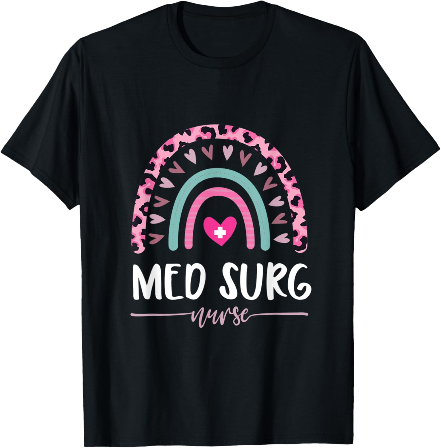 Med Surg Nurse Leopard Rainbow Heart Cheetah Print Apparel Trending US Everyday Wear
