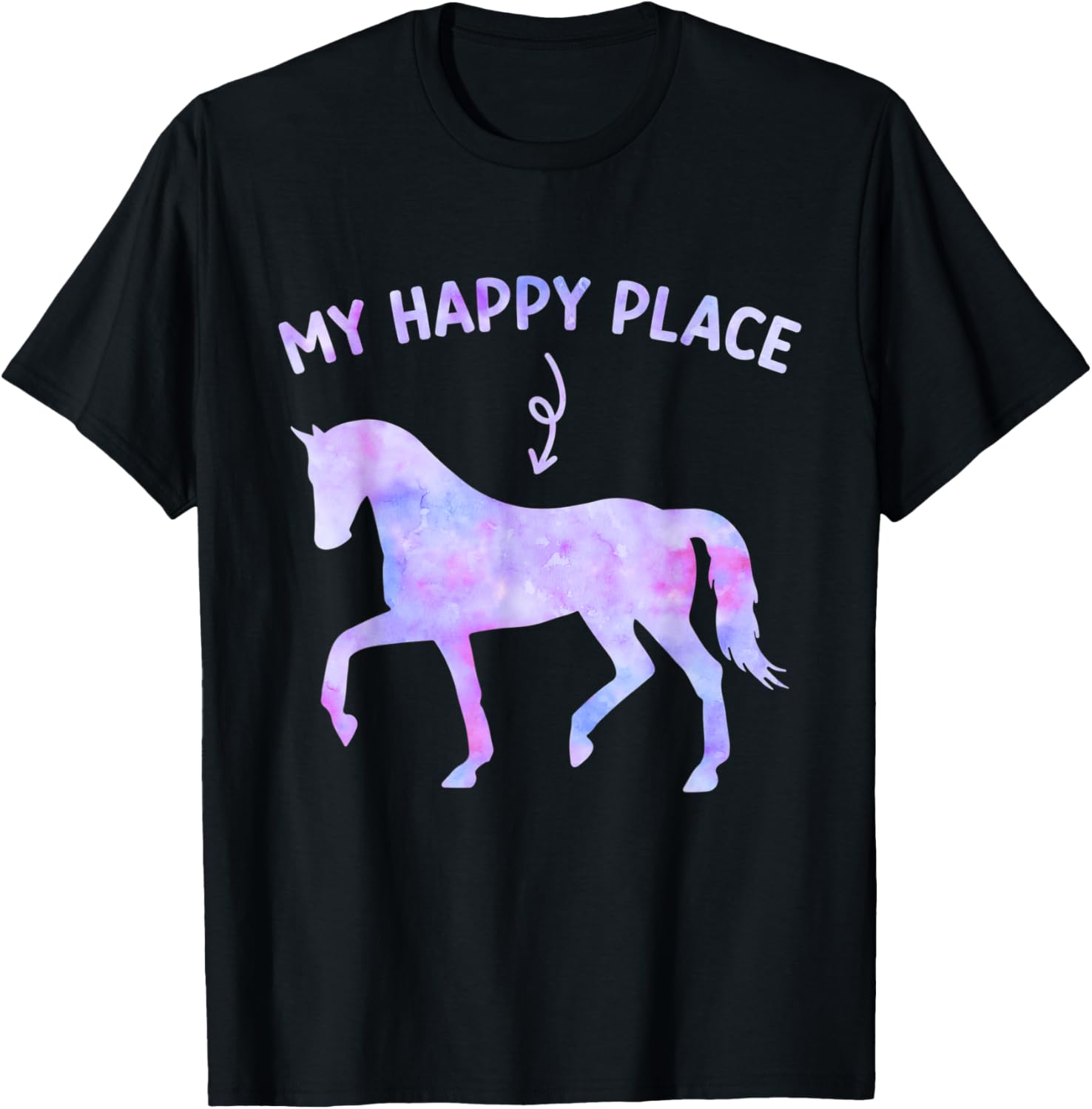 My Happy Place Watercolor Funny Horse Lover Horseback Riding Apparel | Top Conversion Title | Aesthetic Casual Look