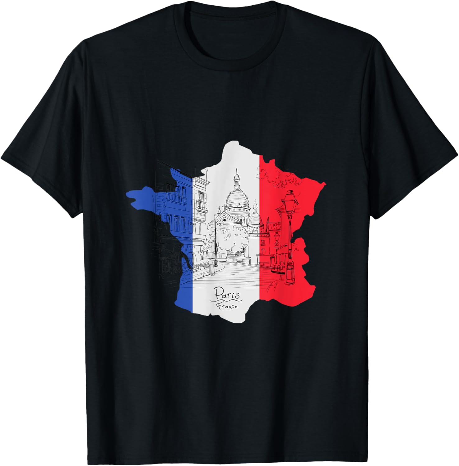 Blue White and Red Paris France Map & Place du Tertre Apparel | Trending 2025 | Perfect Gift Choice