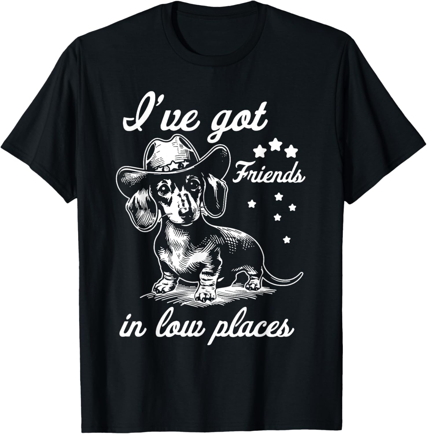 Retro I've Got Friends In Low Places Funny Dachshund Cowboy Apparel | High Search Volume | Daily Wear Essential