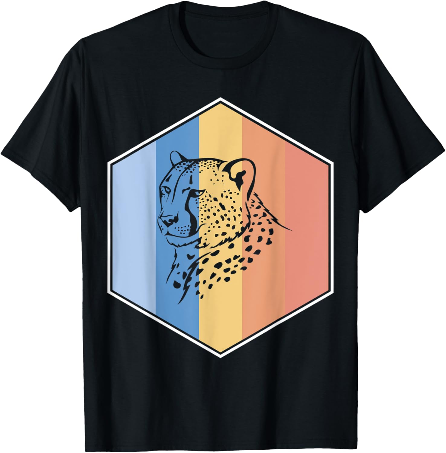 cheetah with Retro Colors in a Hexagon Apparel Trending US Everyday Wear