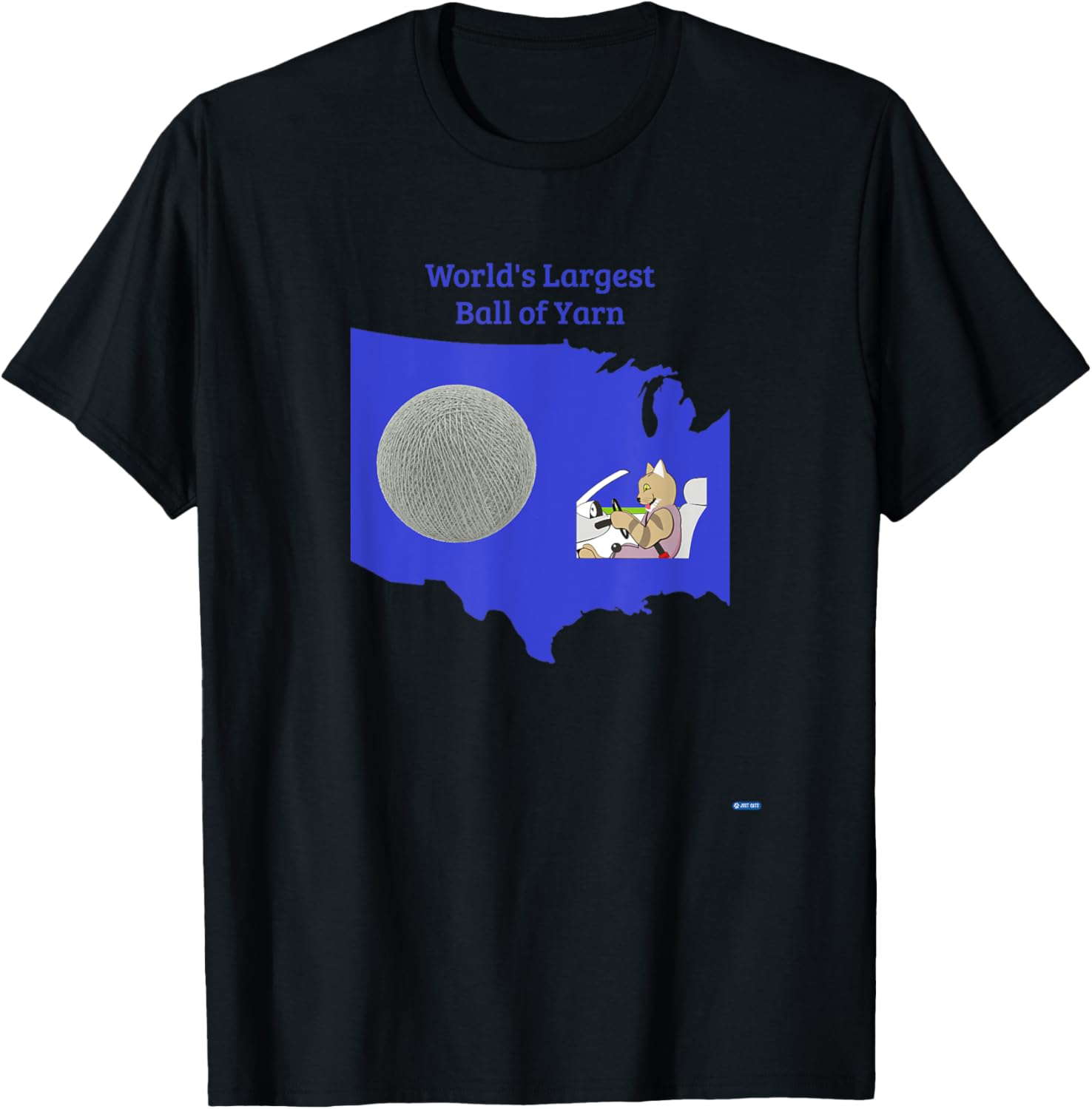 Cat Visits the World's Largest Ball of Yarn T-Shirt for Men Women Kids T-Shirt | Premium Quality | Best Seller Choice
