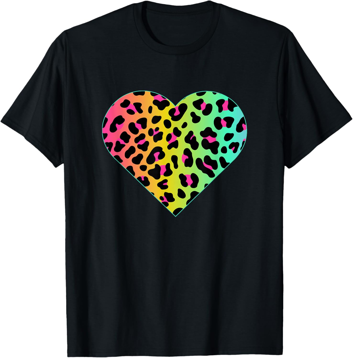 Fantabulous Acc Heart Rainbow Cheetah Leopard Print Graphic T Shirt Small Black T Shirt High Search Demand Everyday Wear