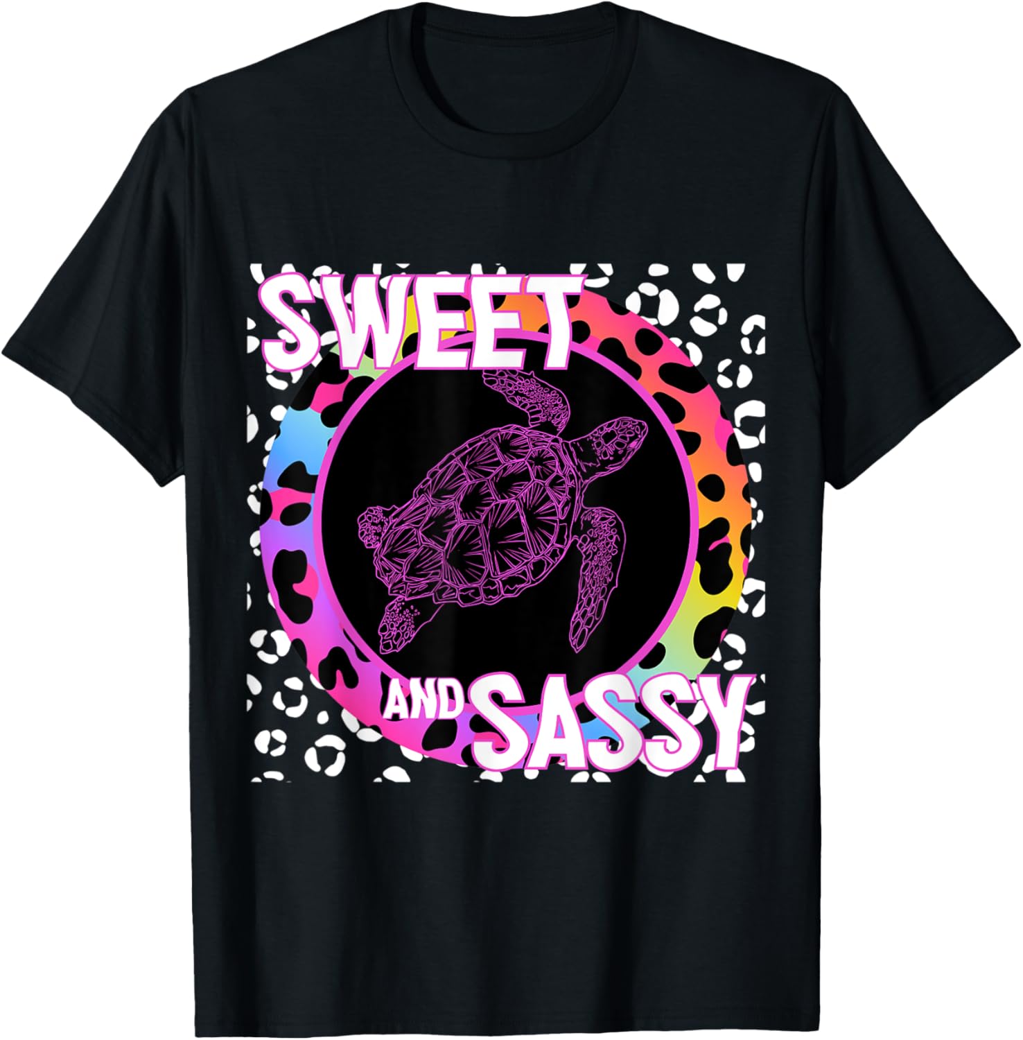 Cute Sea Turtle 90s Nostalgia Rainbow Leopard Print Tropical Apparel Comfort Fit Everyday Wear